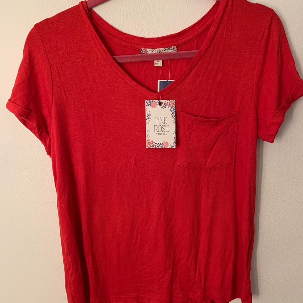 Pink Rose Pocket Front Tee Shirt